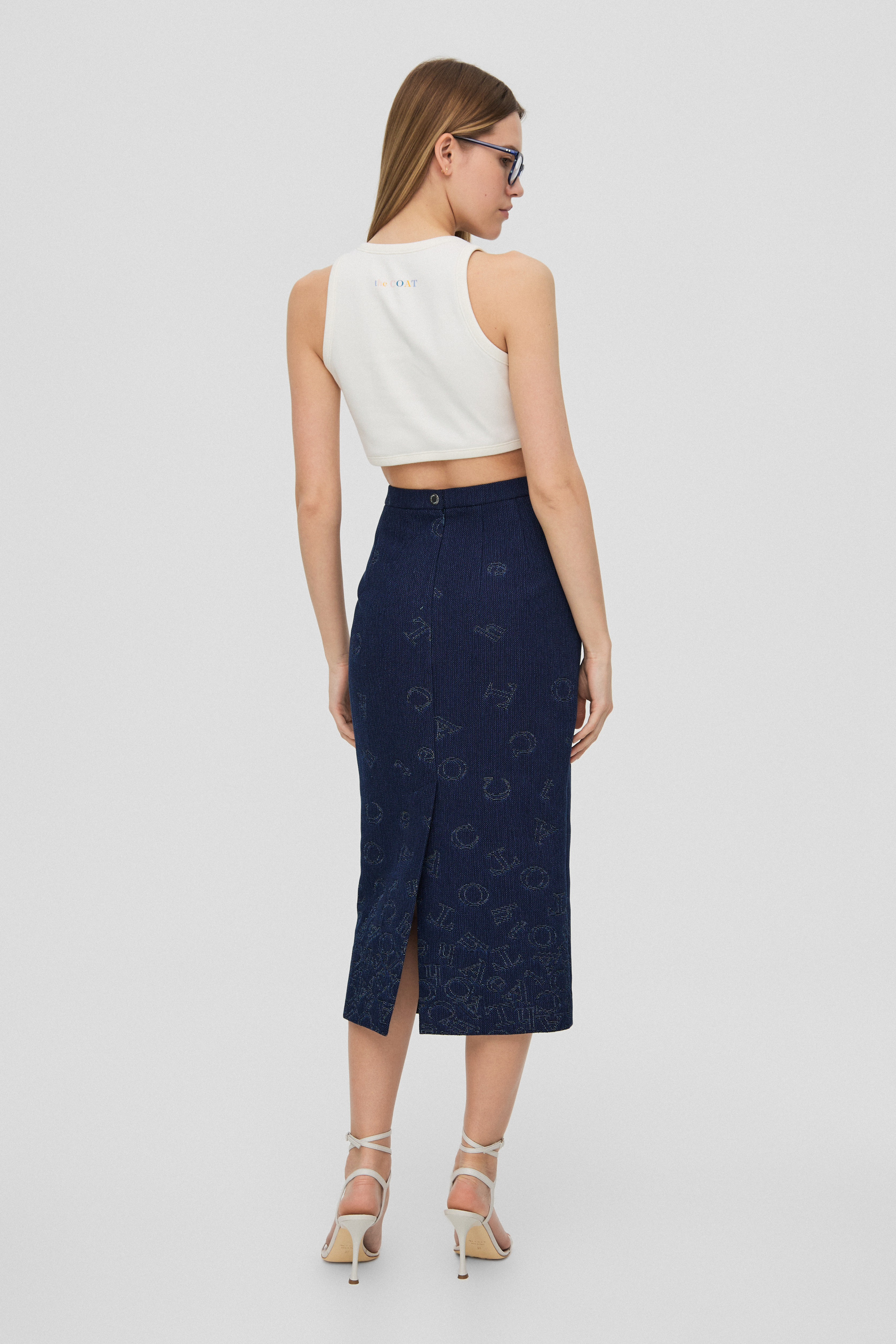 DENIM PENCIL SKIRT IN DARK NAVY